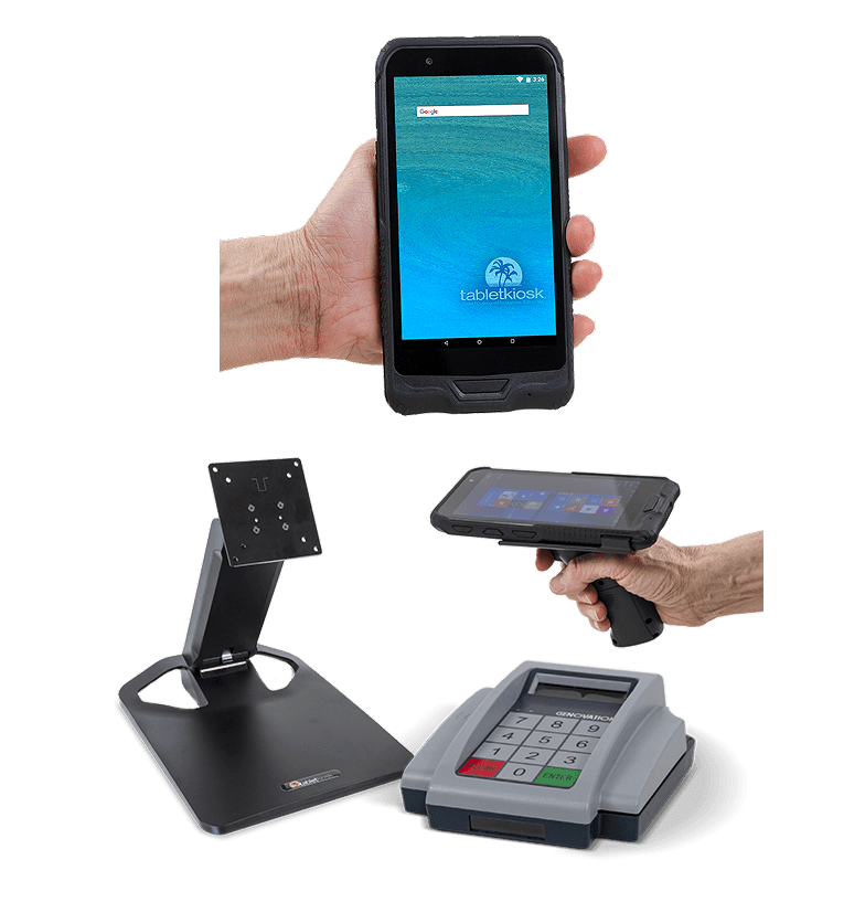 Hand holding a rugged tablet device