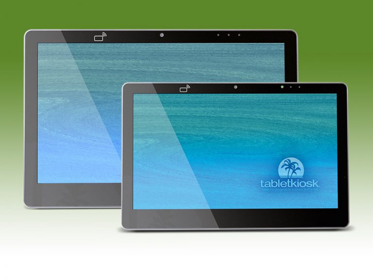 Green background with two digital tablets