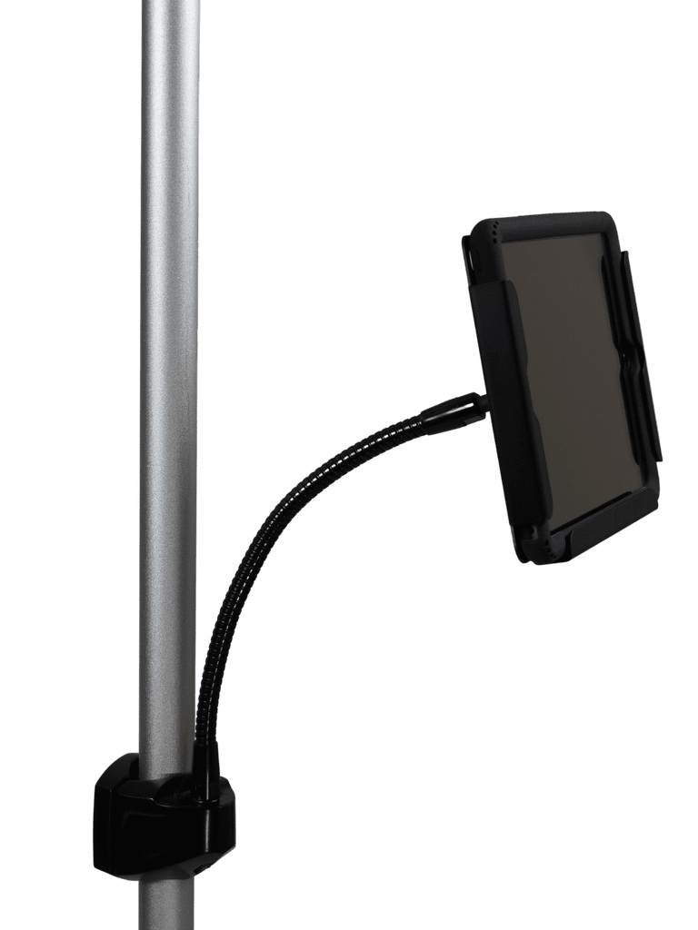 Black tablet holder with flexible arm