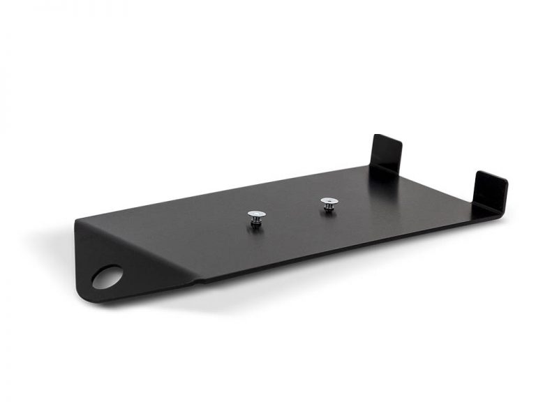 Black metal bracket with screws