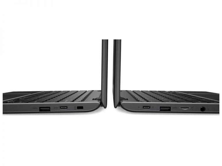 Side view of open laptops