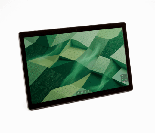 Tablet with green geometric abstract wallpaper