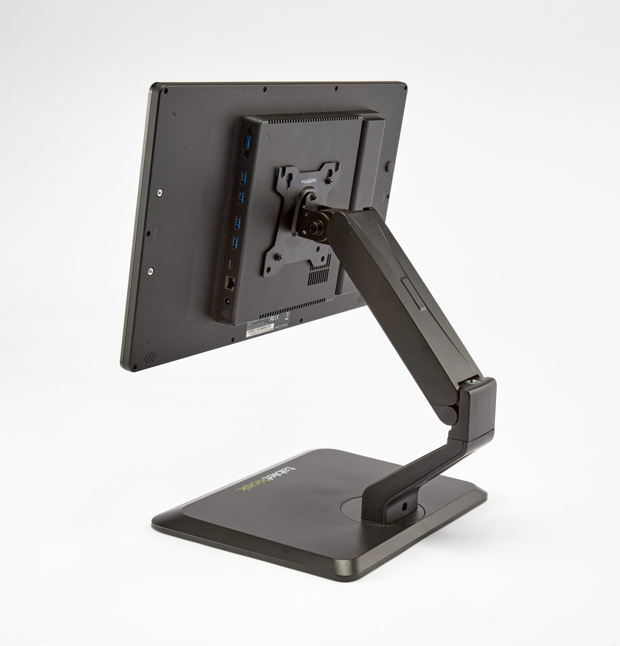 Rear view of monitor on adjustable arm