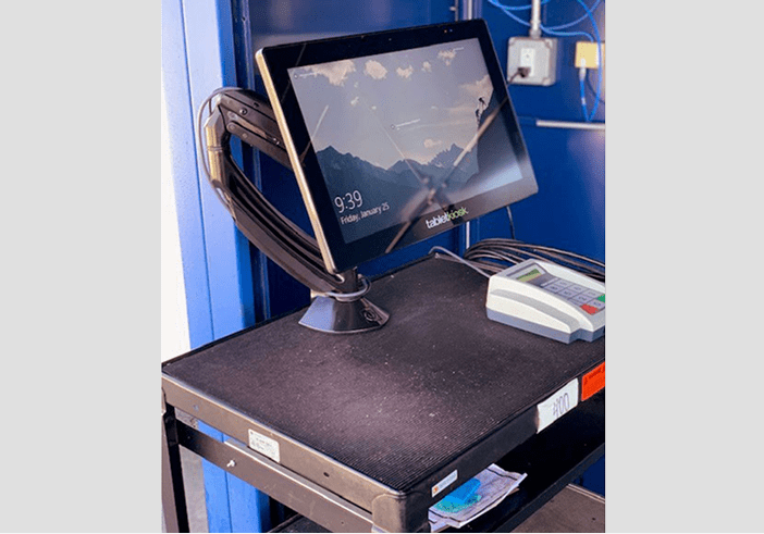 Touchscreen monitor on a desk