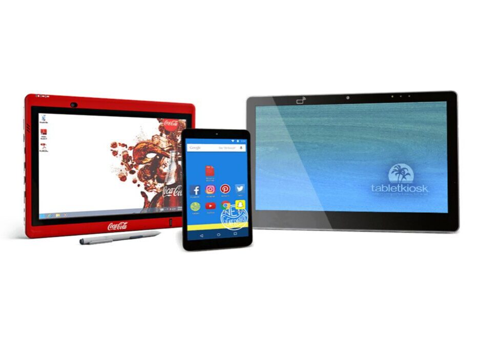 Three tablets with stylus on white background