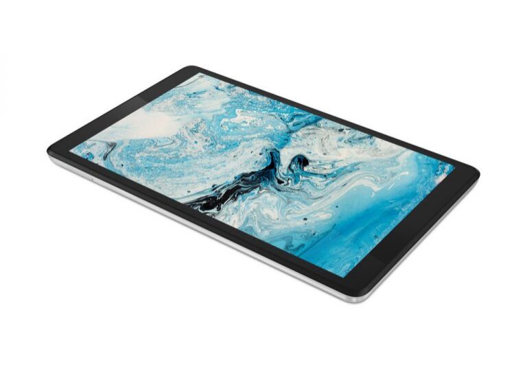 Tablet with abstract blue screen design